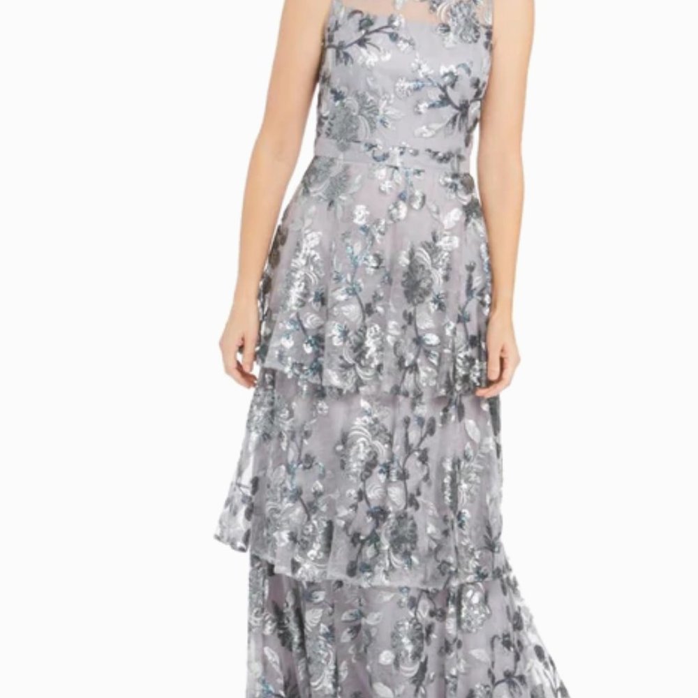 CALVIN KLEIN WOMENS SEQUINED TIERED FORMAL DRESS - Size 12